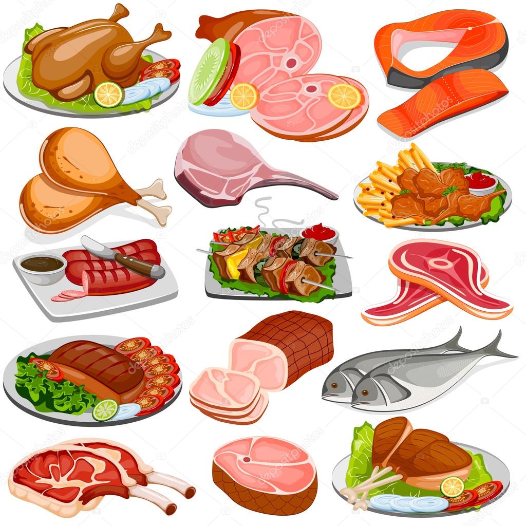 Poultry and Meat Product Food Collection Stock Illustration by