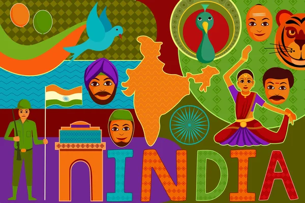 Hindistan'ın zengin kültürel mirası görüntüleme kolaj — Stok Vektör