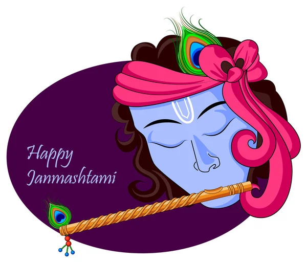 Krishna com flauta no fundo feliz Janmashtami — Vetor de Stock