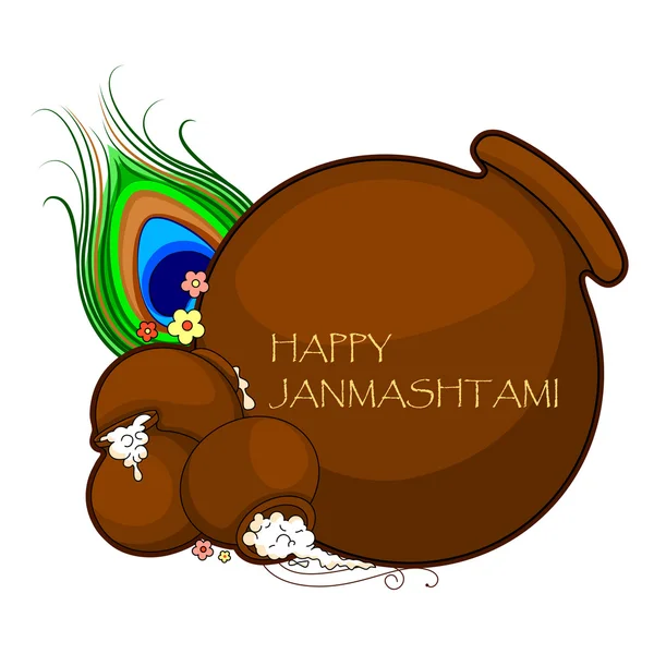 Joyeux Krishna Janmashtami fond avec pot de crème — Image vectorielle