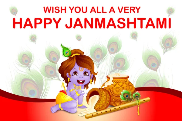 Lord Krishna makhaan mutlu Janmashtami çalmak — Stok Vektör