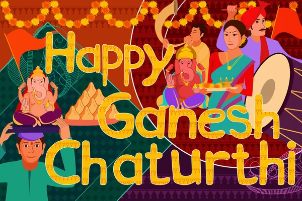 Mutlu Ganes Chaturthi Festivali kutlama arka plan — Stok Vektör