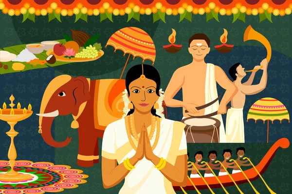 Fondo de celebración del festival Happy Onam — Archivo Imágenes Vectoriales