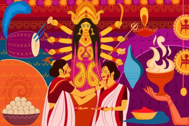 Mutlu Durga Puja festival arka plan kitsch sanat Hindistan