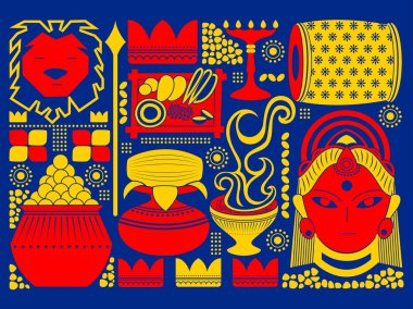 Mutlu Durga Puja festival arka plan kitsch sanat Hindistan