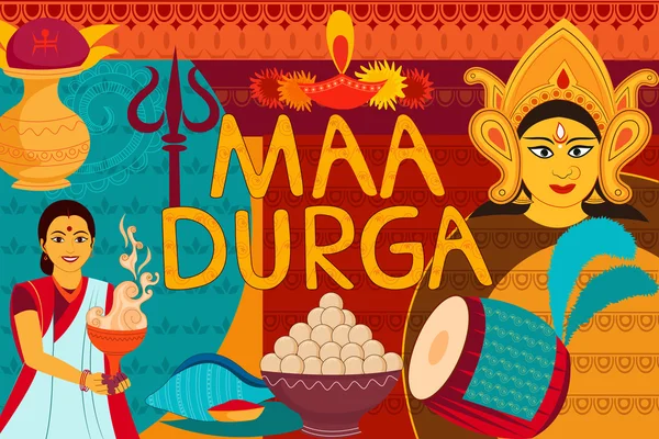 Ευτυχισμένος Durga Puja Φεστιβάλ φόντο κιτς τέχνης Ινδία — Διανυσματικό Αρχείο