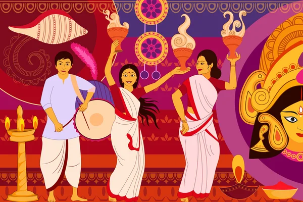 Happy Durga Puja festival fond kitsch art Inde — Image vectorielle