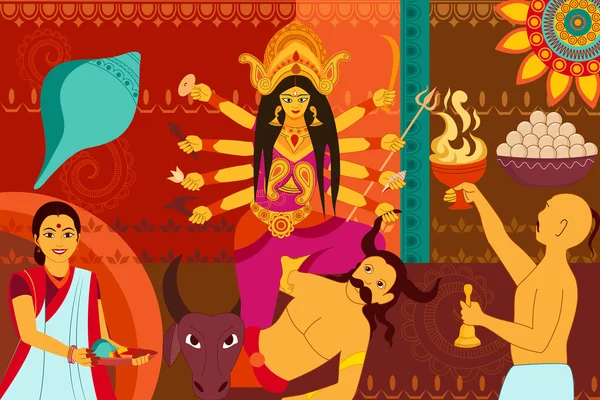 Happy Durga Puja festival fond kitsch art Inde — Image vectorielle