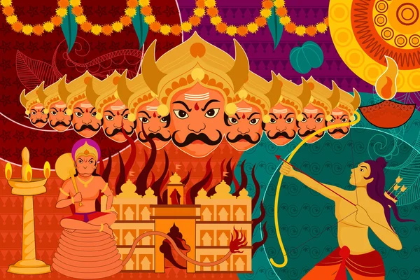 Feliz festival Dussehra fondo paraVacaciones en la India — Vector de stock