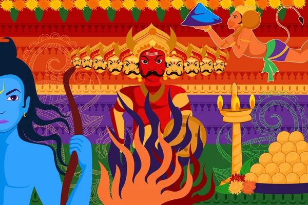 Feliz festival Dussehra fondo paraVacaciones en la India — Archivo Imágenes Vectoriales