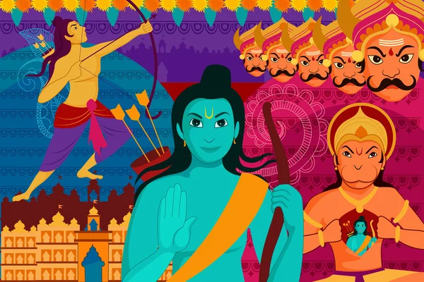 Happy Dussehra festival background for India holiday — стоковый вектор