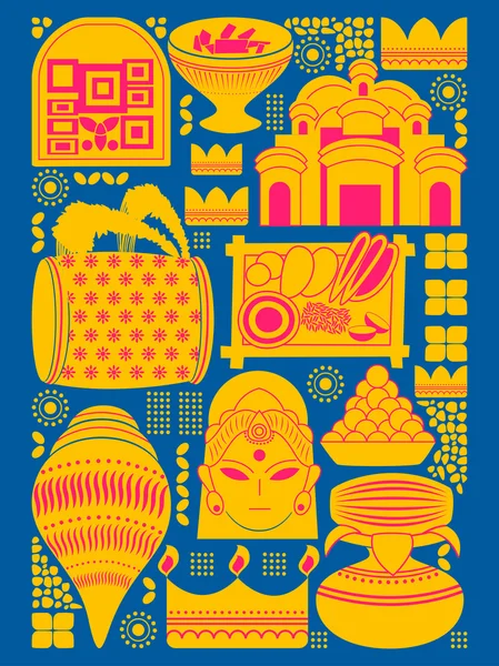 Feliz Durga Puja festival fondo kitsch arte India — Vector de stock