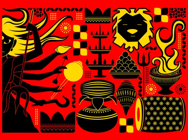 Feliz Durga Puja festival fundo kitsch arte Índia —  Vetores de Stock