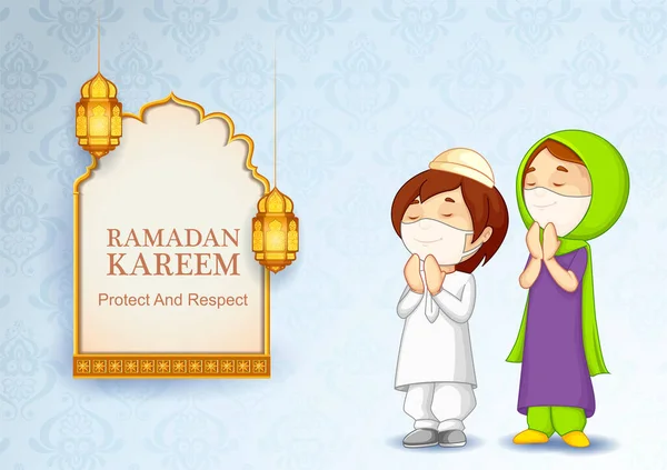 Ramadan Kareem Greetings background for Islamic religious festival of Eid — Stock Vector