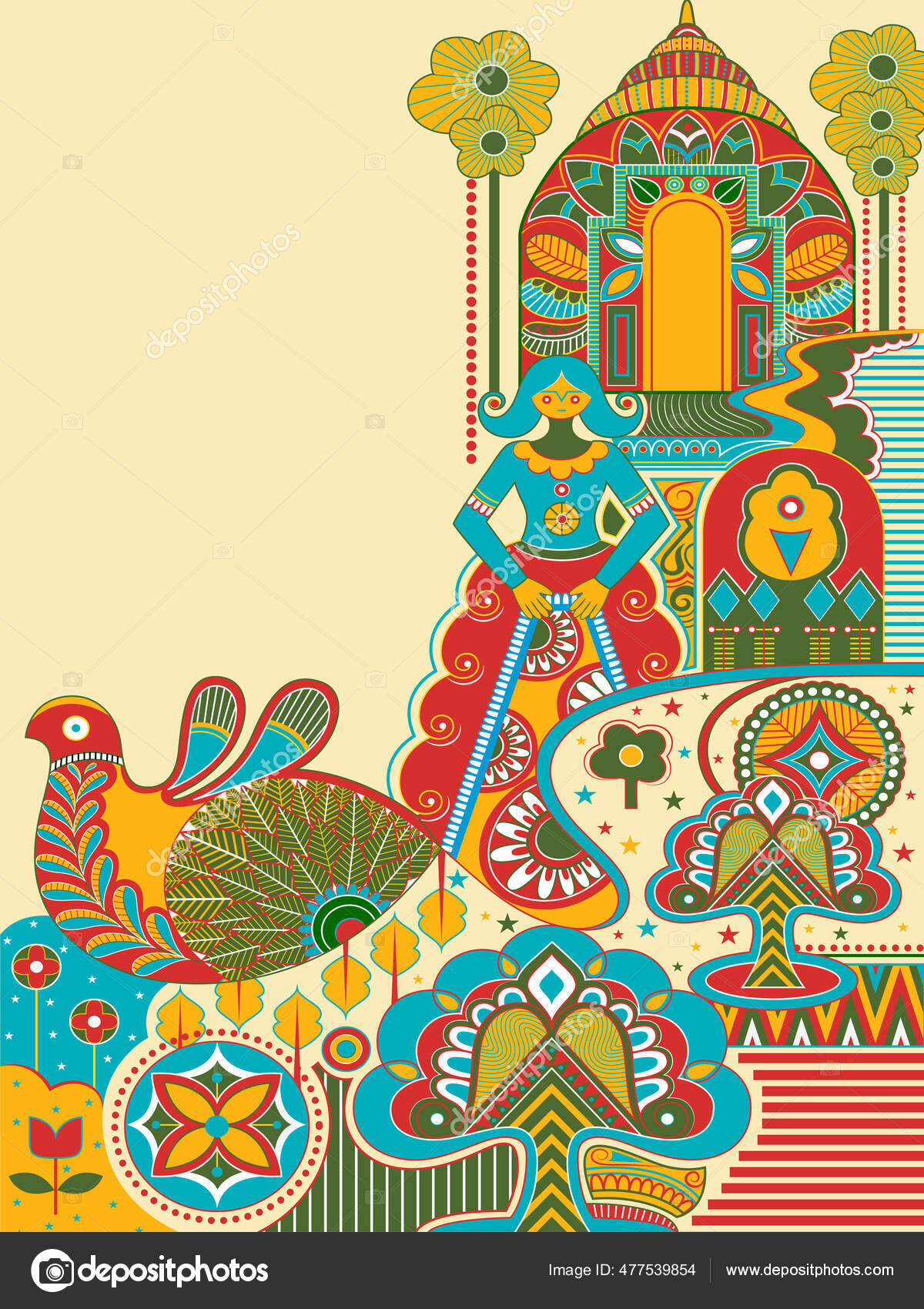 Russian mural floral design background template for greetings and