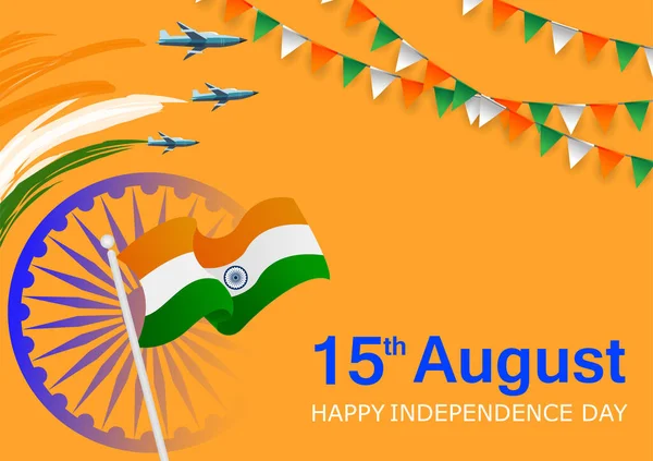 Indische Trikolore am 15. August: Happy Independence Day of India — Stockvektor