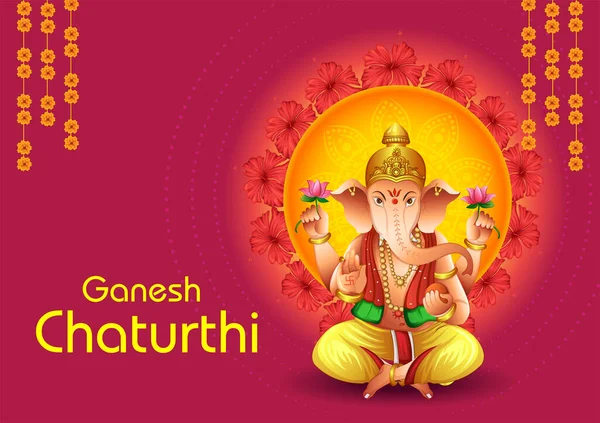 Ganapati, Mutlu Ganesh Chaturthi festivali için dini bayrak. — Stok Vektör