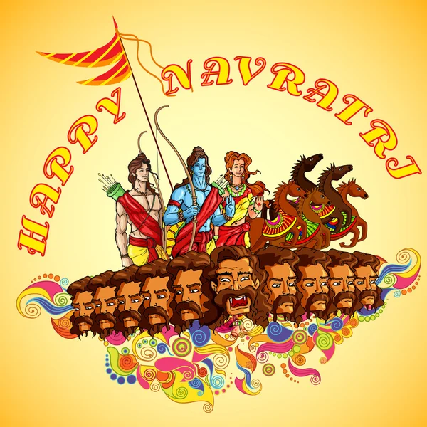 Seigneur Rama, Laxmana et Sita avec Ravana dans Happy Dussehra — Image vectorielle