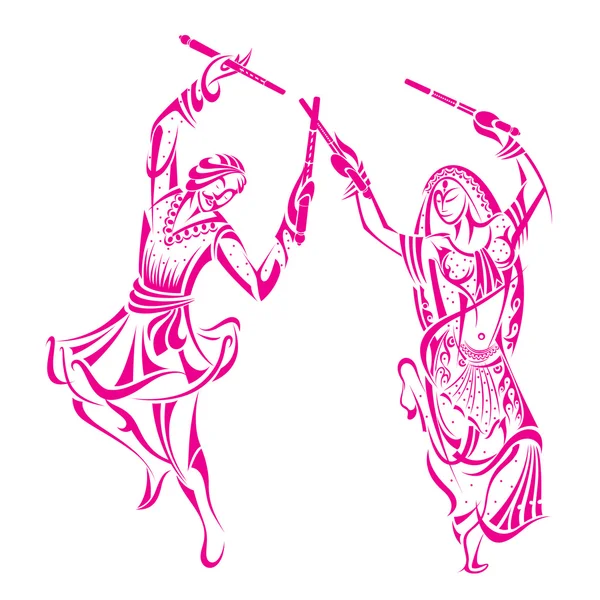 Homme et femme dansant le soir de Dandiya — Image vectorielle