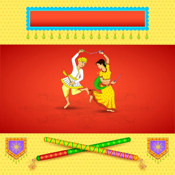 Hombre y mujer bailando en la noche de Dandiya — Vector de stock