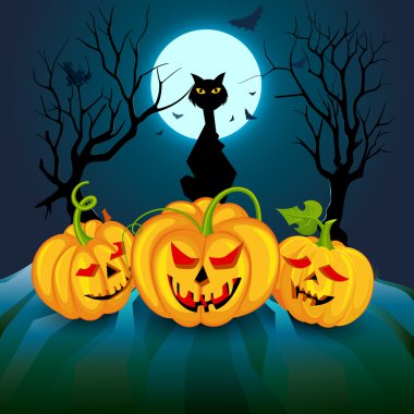 Kabak Cadılar Bayramı gecesi ile kara kedi