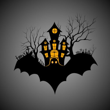 Haunted castle in scary Halloween night clipart
