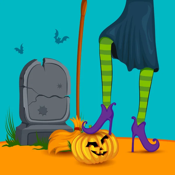 Halloween heks dragen gestreepte kousen — Stockvector