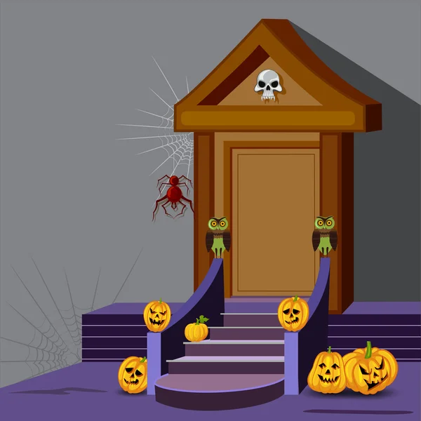 Huis decoratie met pompoen voor halloween nacht — Stockvector