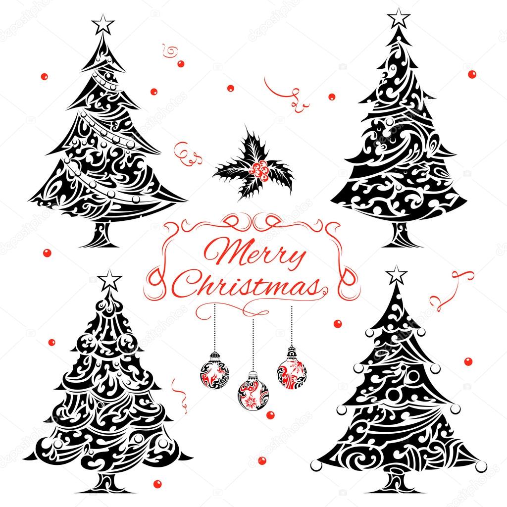 Christmas Tree in Tattoo style — Stock Vector © 58930767