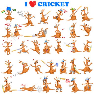 Kangaroo playing cricket clipart