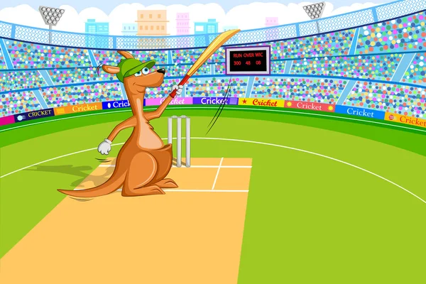 Kenguru játszik krikett — Stock Vector