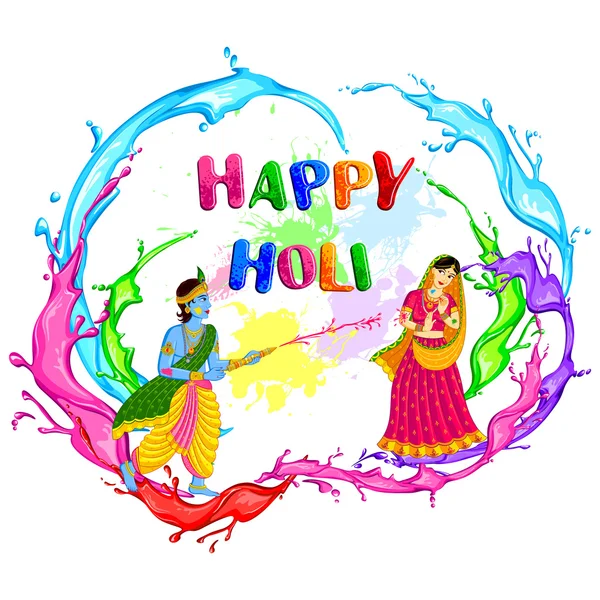 Radha Krishna interpretando Holi — Vetor de Stock