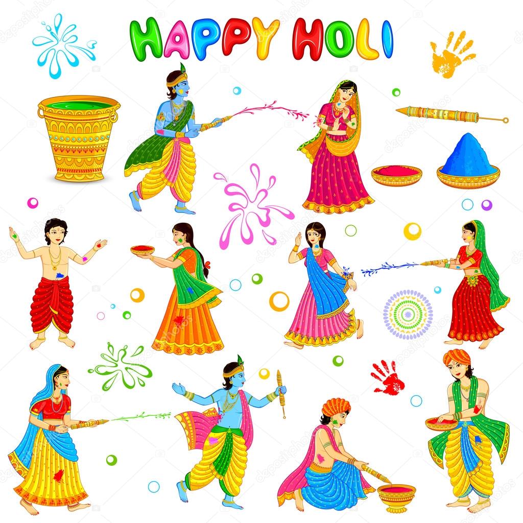 Radha Krishna playing Holi Stock Illustration by ©stockshoppe ...