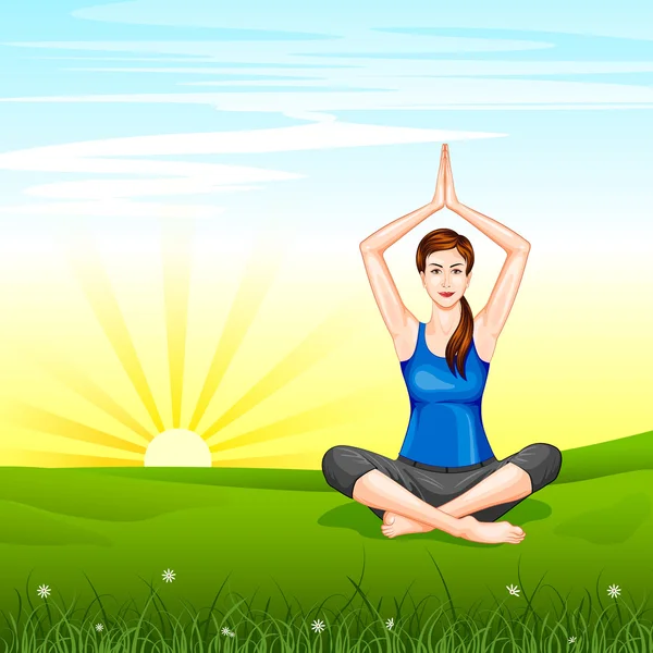 Lady practising yoga for wellness — Stock Vector