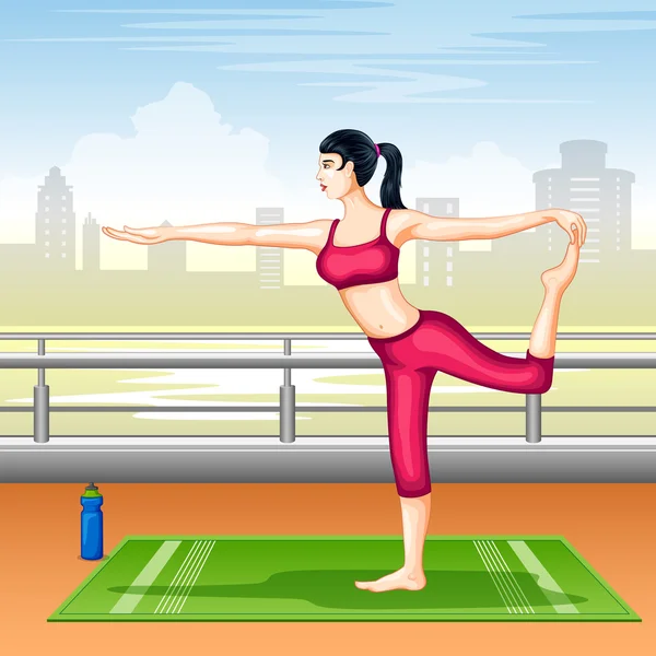 Dame praktiziert Yoga für Wellness — Stockvektor