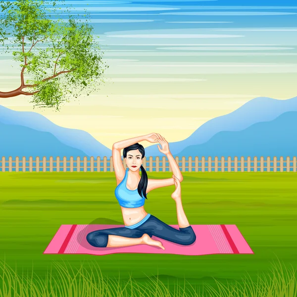 Señora practicando yoga para el bienestar — Archivo Imágenes Vectoriales
