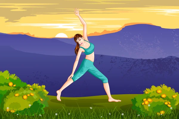Lady practising yoga for wellness — Stock Vector