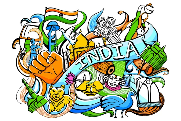 Hindistan konsepti üzerine doodle — Stok Vektör