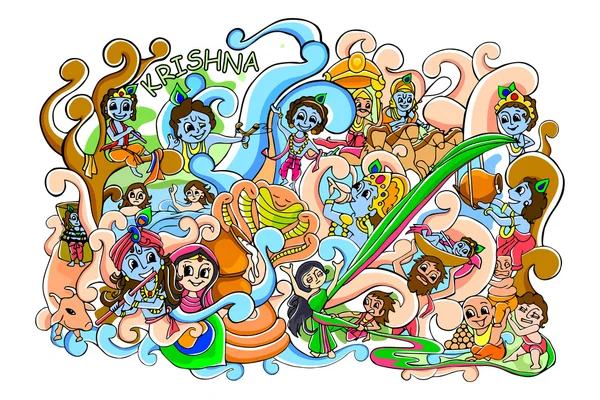 Doodle para fundo papel de parede feliz Janmashtami —  Vetores de Stock