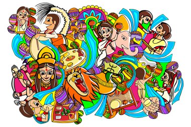 Mutlu Durga Puja doodle çizim