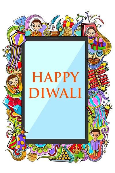 Happy Diwali dessin doodle pour application mobile — Image vectorielle