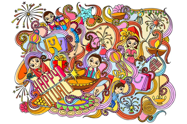 Happy Diwali doddle drawing — Stock Vector