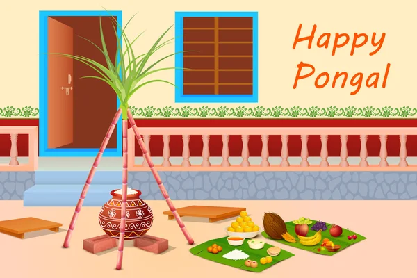 Fondo de celebración feliz Pongal — Vector de stock