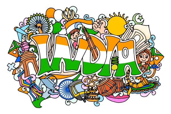 Buntes Doodle auf Indien-Konzept — Stockvektor