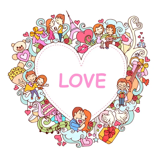 Love doodle background for Valentines Day — Stock Vector