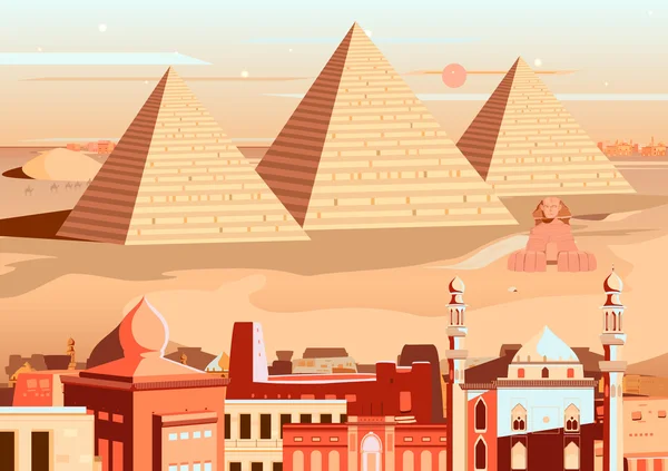 金字塔和狮身人面像吉萨，埃及 — 图库矢量图片