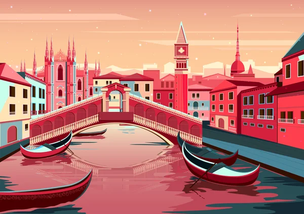 Paisaje urbano de Venecia, italia — Vector de stock