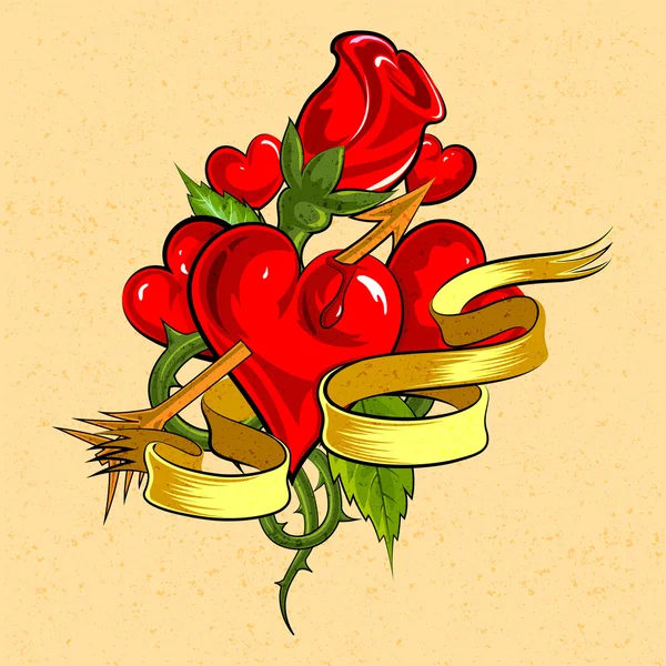 Corazón con rosa para fondo de San Valentín — Archivo Imágenes Vectoriales