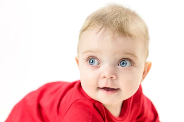 Adorable Little Girl Huge Eyes Long Eyelashes White Background — Stock Photo, Image