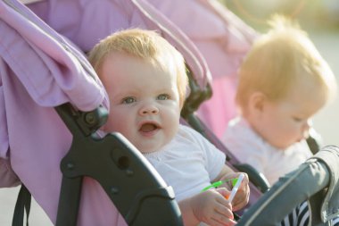 Sarışın ikizler. Bebek arabasında 6 ay yürümüşler..